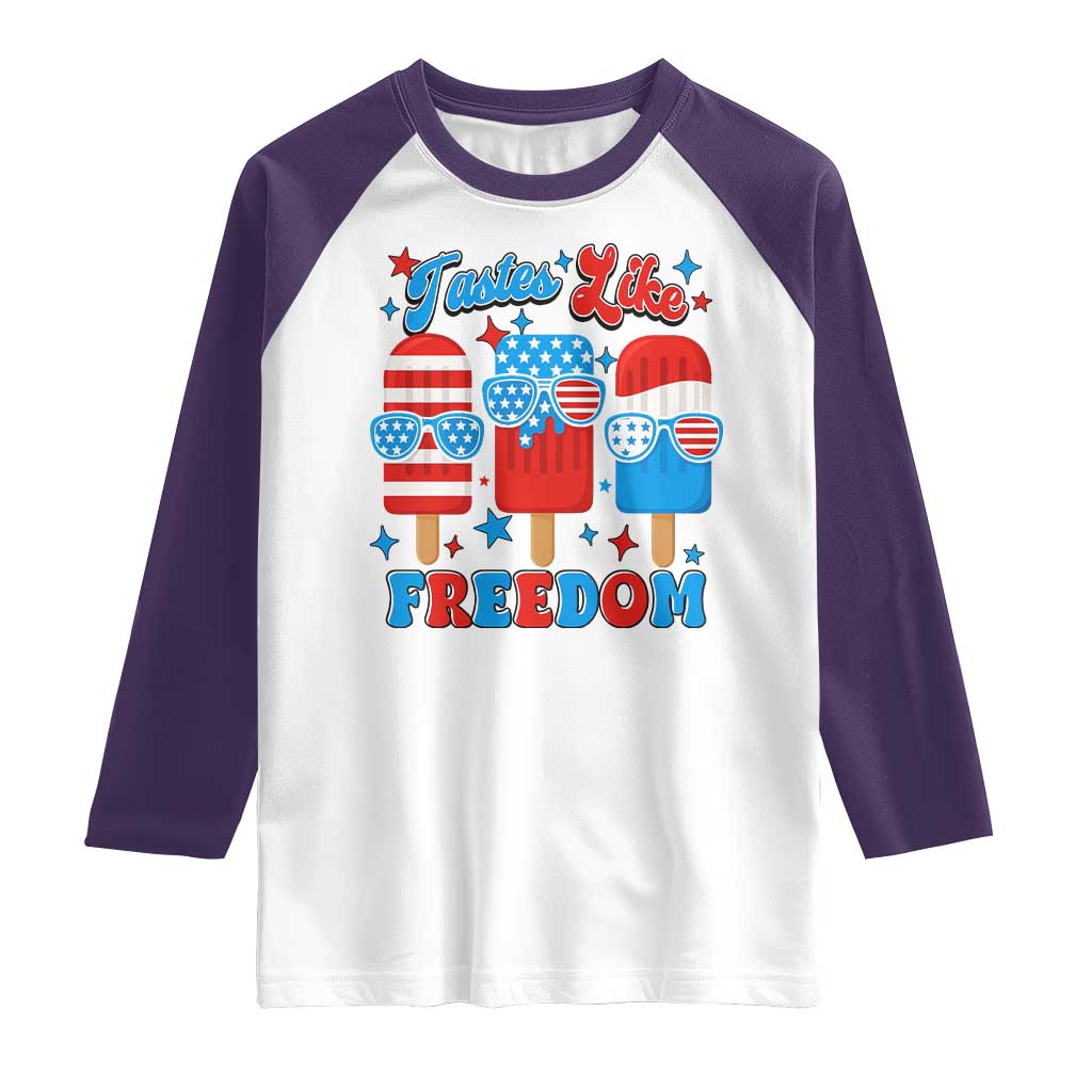 4th of July American Flag Popsicle Raglan Shirt Tastes Like Freedom Patriotic Funny - Wonder Print Shop