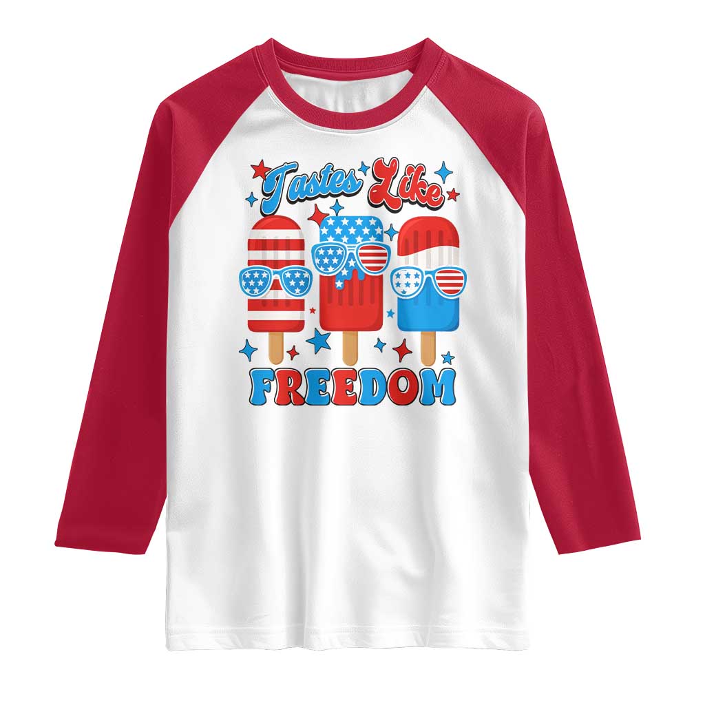4th of July American Flag Popsicle Raglan Shirt Tastes Like Freedom Patriotic Funny - Wonder Print Shop