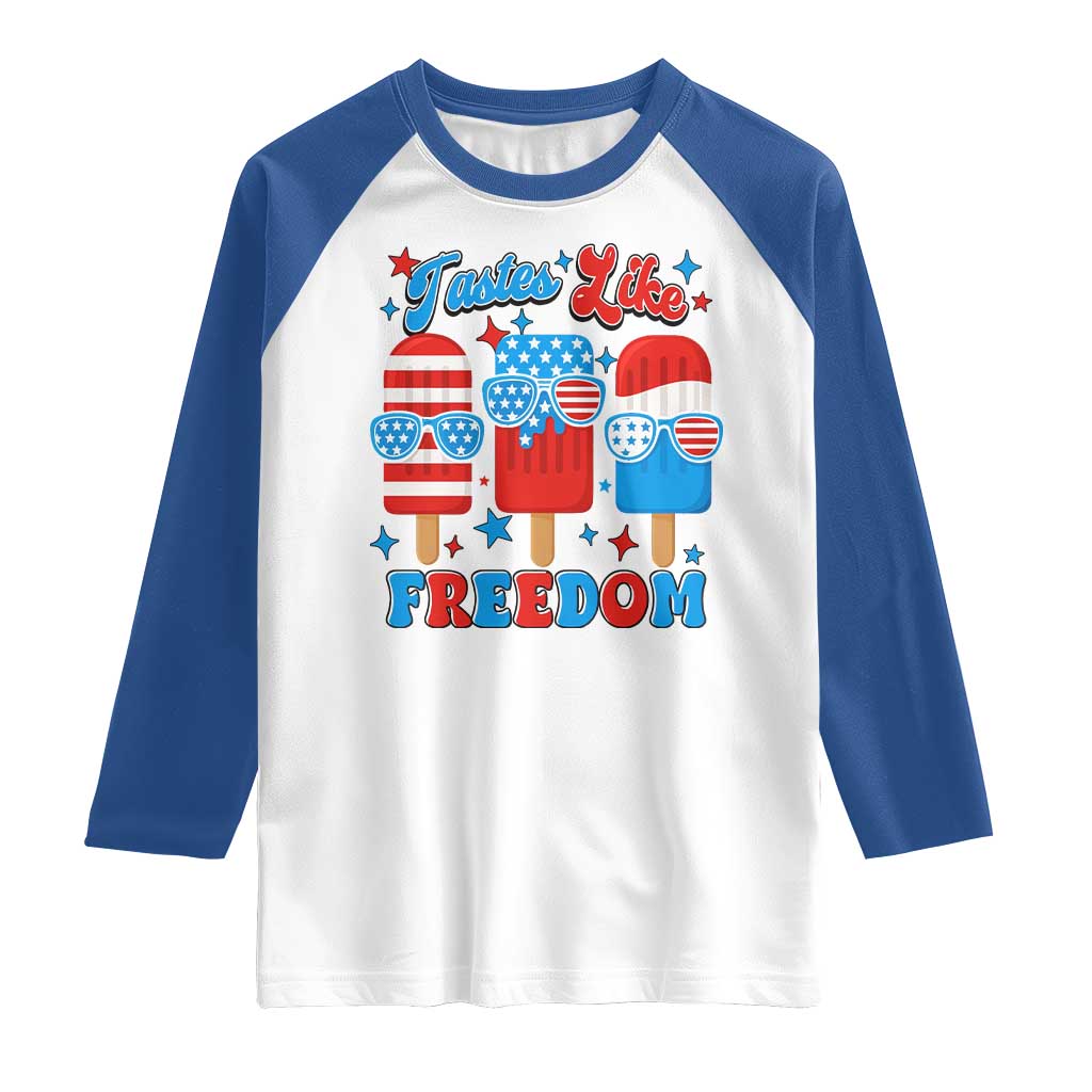 4th of July American Flag Popsicle Raglan Shirt Tastes Like Freedom Patriotic Funny - Wonder Print Shop