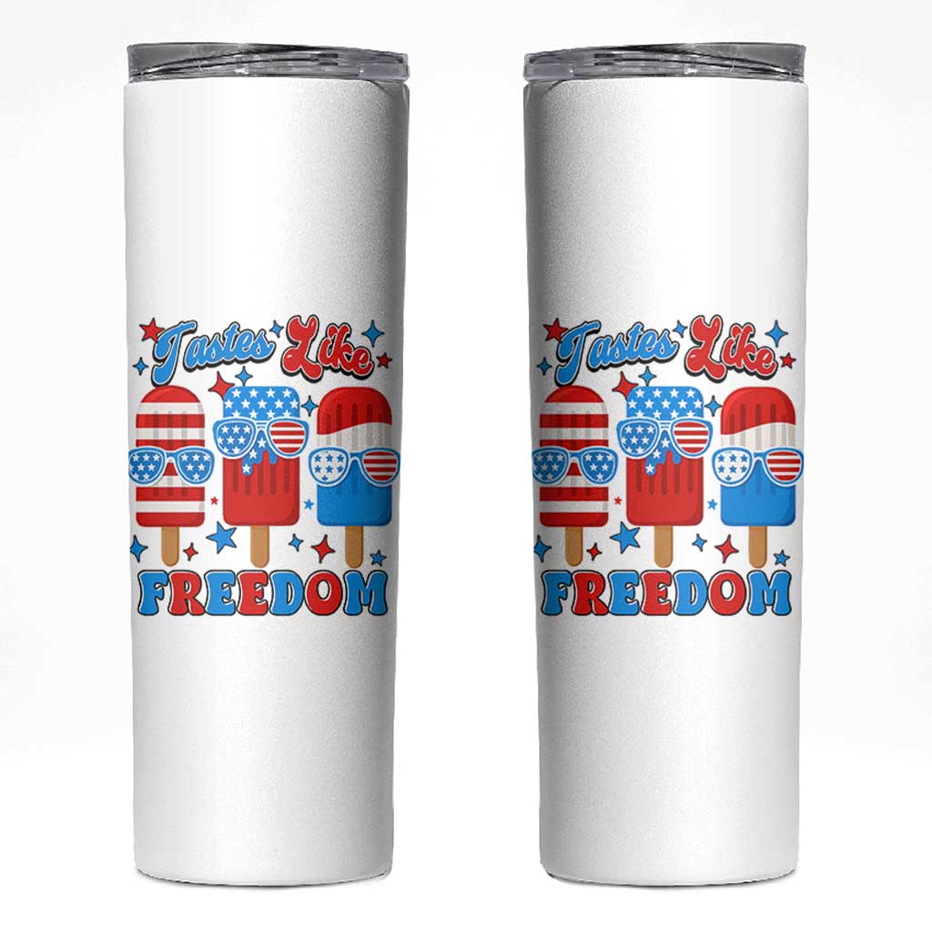 4th of July American Flag Popsicle Skinny Tumbler Tastes Like Freedom Patriotic Funny - Wonder Print Shop