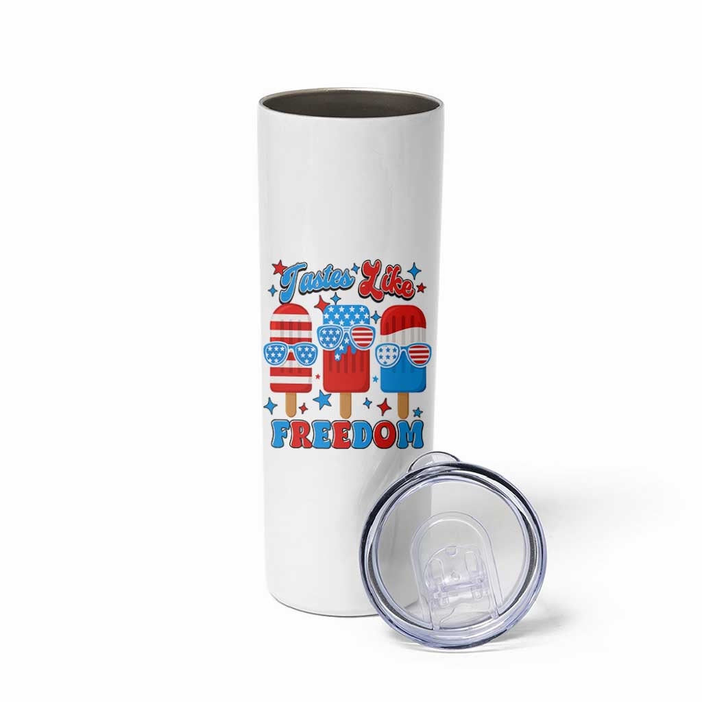 4th of July American Flag Popsicle Skinny Tumbler Tastes Like Freedom Patriotic Funny - Wonder Print Shop