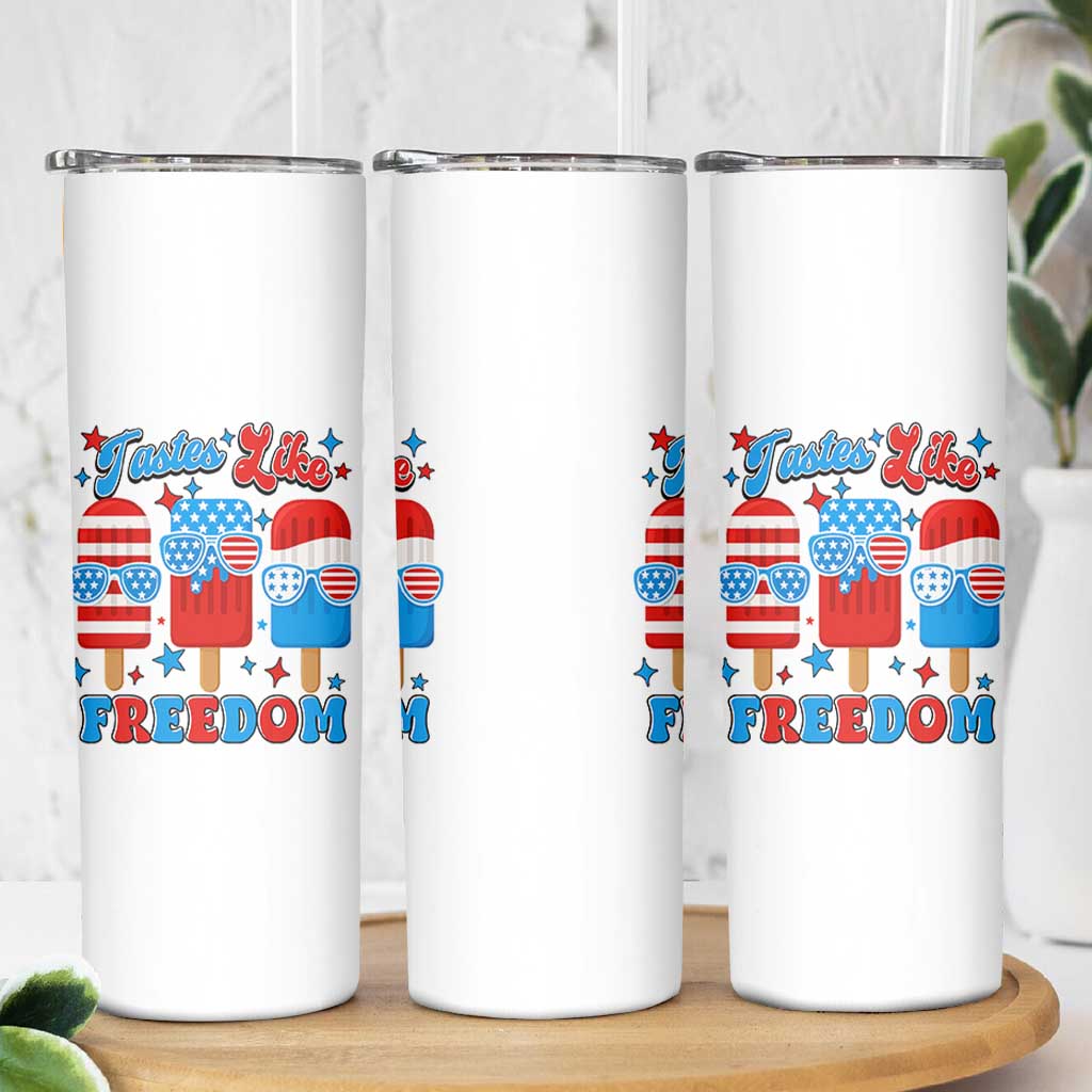 4th of July American Flag Popsicle Skinny Tumbler Tastes Like Freedom Patriotic Funny - Wonder Print Shop