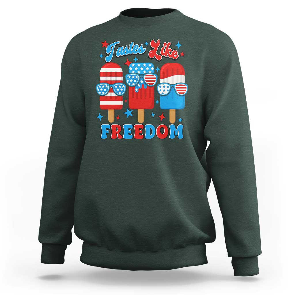 4th of July American Flag Popsicle Sweatshirt Tastes Like Freedom Patriotic Funny - Wonder Print Shop