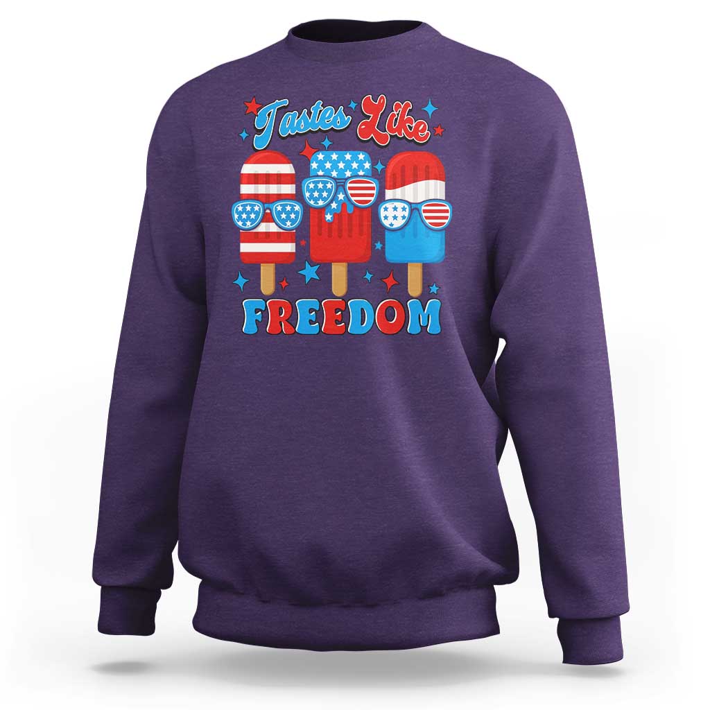 4th of July American Flag Popsicle Sweatshirt Tastes Like Freedom Patriotic Funny - Wonder Print Shop