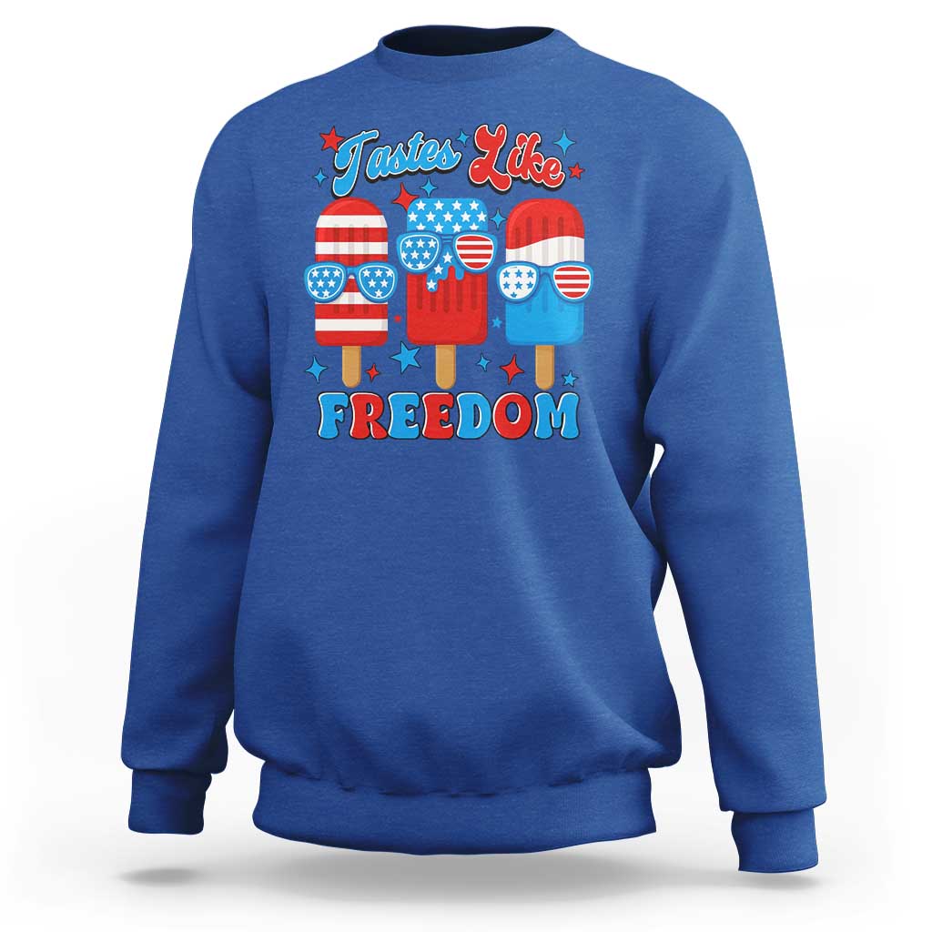 4th of July American Flag Popsicle Sweatshirt Tastes Like Freedom Patriotic Funny - Wonder Print Shop
