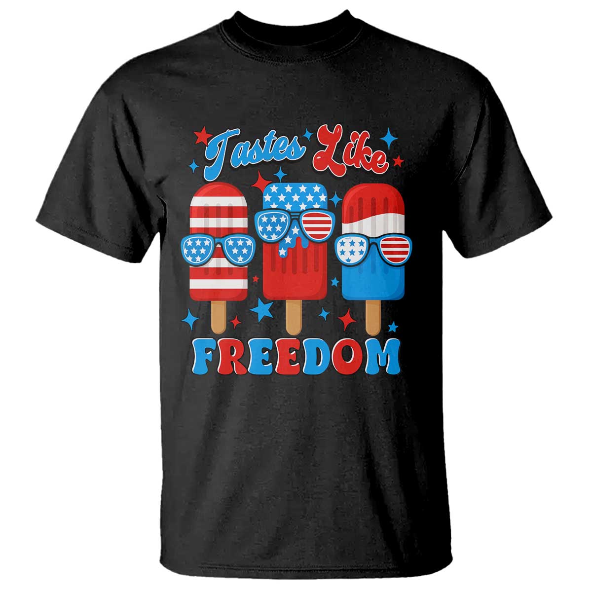 4th of July American Flag Popsicle T Shirt Tastes Like Freedom Patriotic Funny - Wonder Print Shop