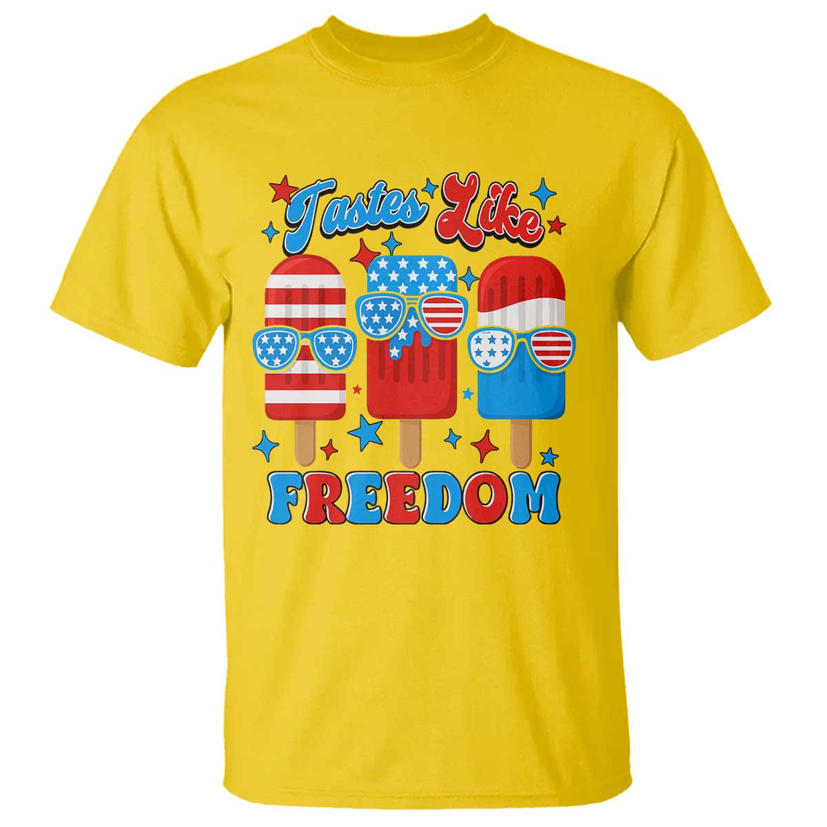 4th of July American Flag Popsicle T Shirt Tastes Like Freedom Patriotic Funny - Wonder Print Shop