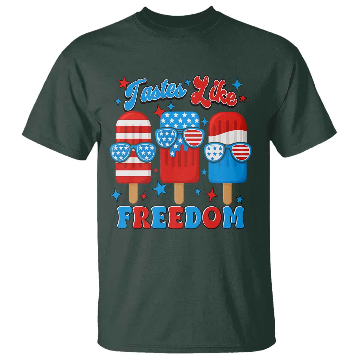 4th of July American Flag Popsicle T Shirt Tastes Like Freedom Patriotic Funny - Wonder Print Shop