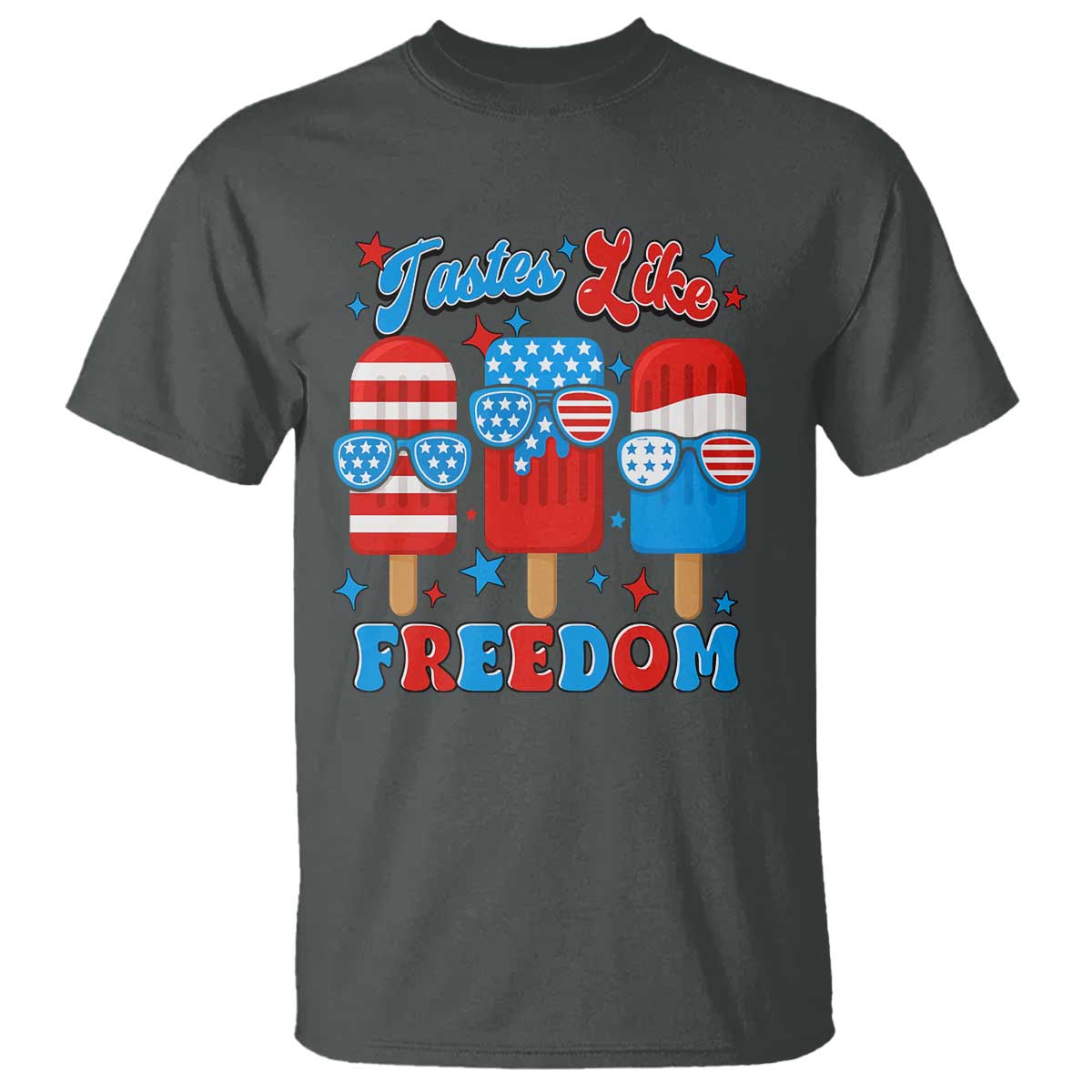 4th of July American Flag Popsicle T Shirt Tastes Like Freedom Patriotic Funny - Wonder Print Shop