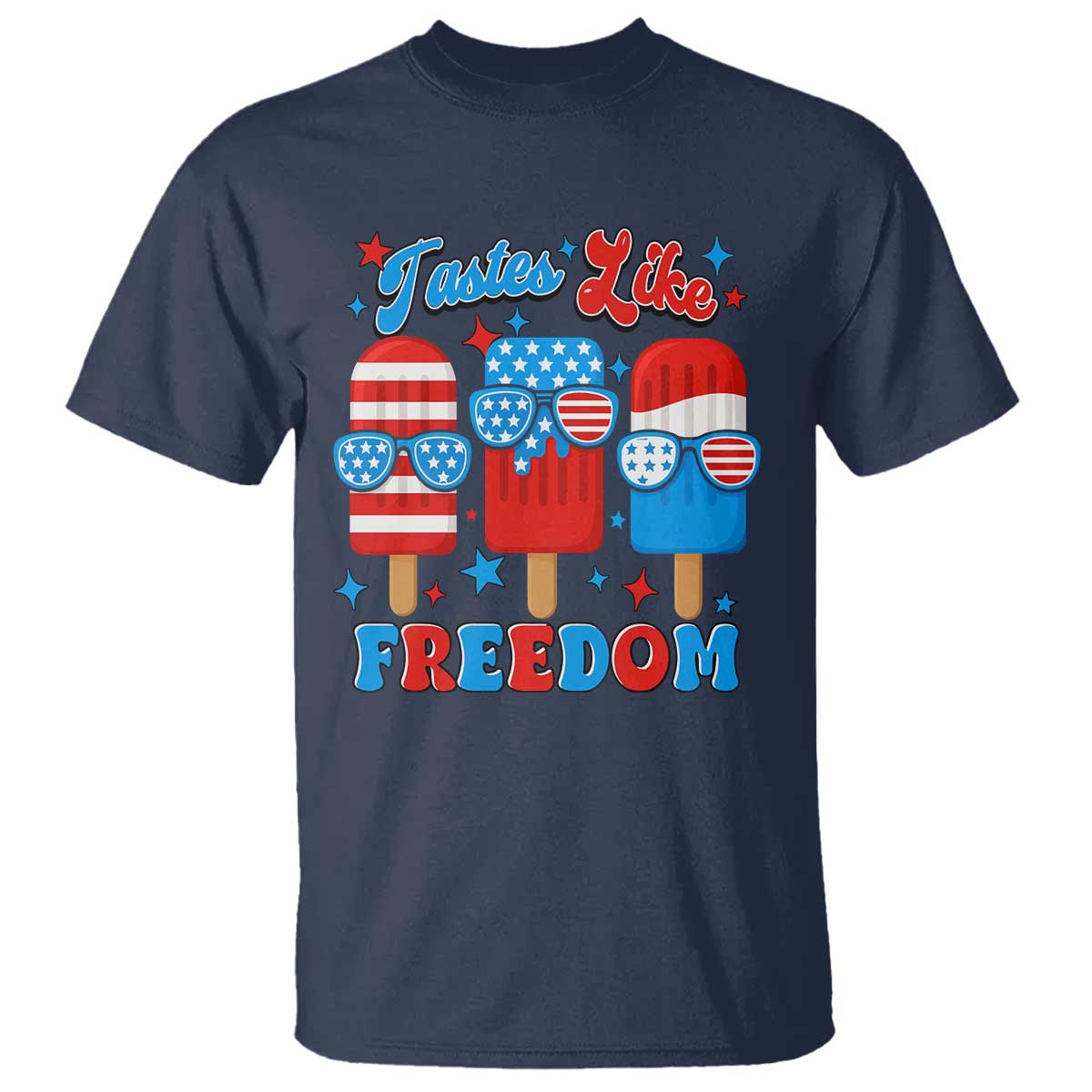 4th of July American Flag Popsicle T Shirt Tastes Like Freedom Patriotic Funny - Wonder Print Shop
