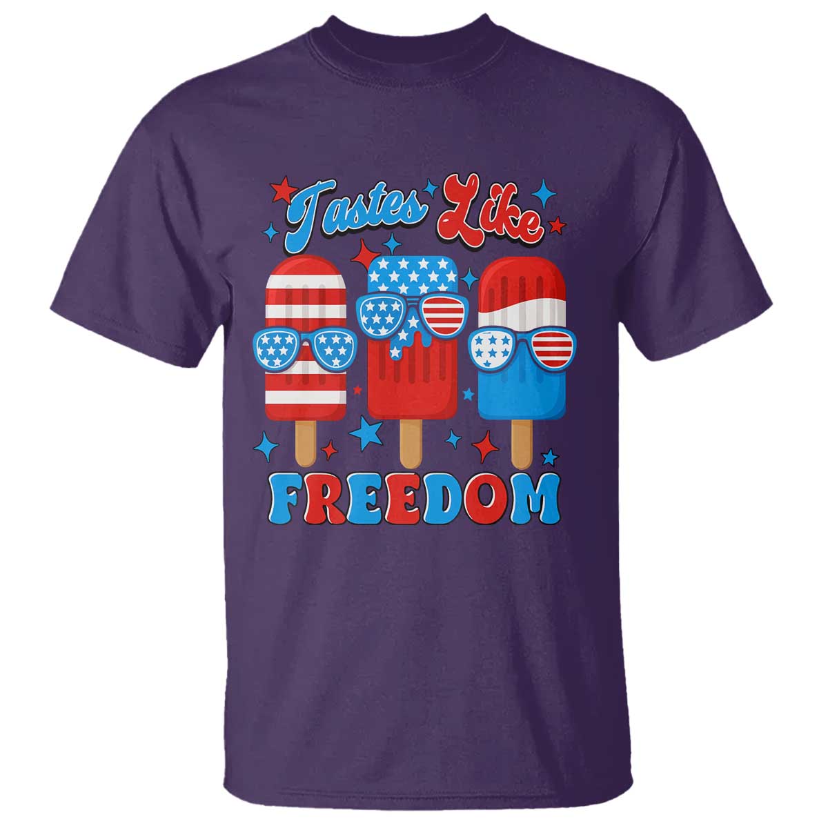 4th of July American Flag Popsicle T Shirt Tastes Like Freedom Patriotic Funny - Wonder Print Shop