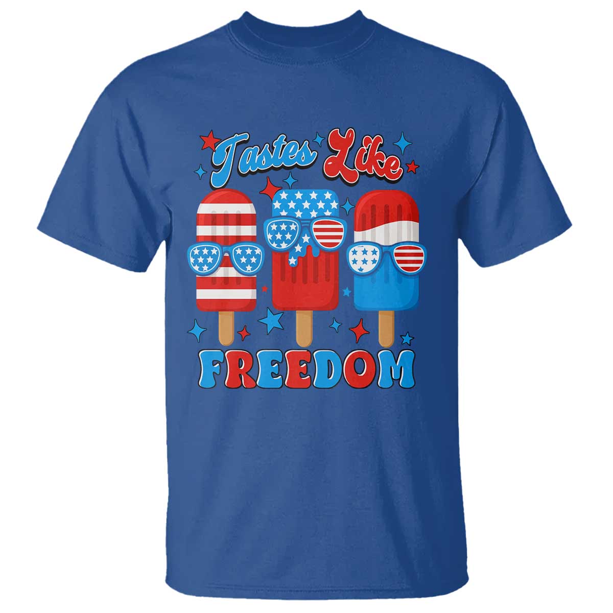 4th of July American Flag Popsicle T Shirt Tastes Like Freedom Patriotic Funny - Wonder Print Shop