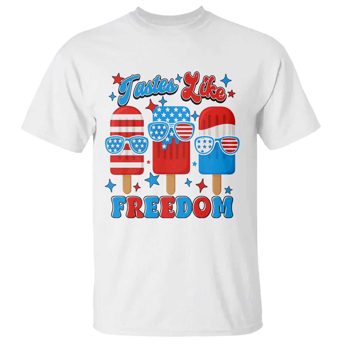 4th of July American Flag Popsicle T Shirt Tastes Like Freedom Patriotic Funny - Wonder Print Shop