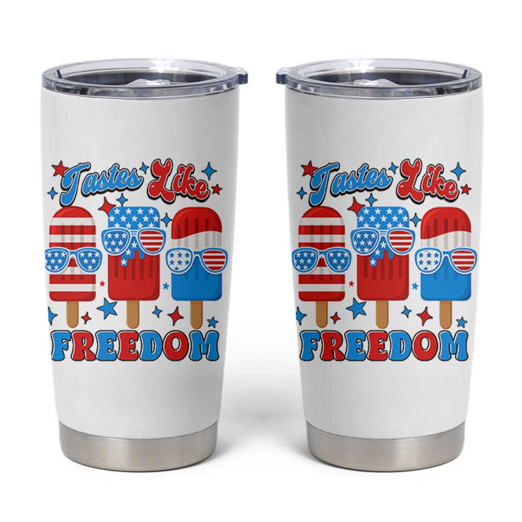 4th of July American Flag Popsicle Tumbler Cup Tastes Like Freedom Patriotic Funny - Wonder Print Shop