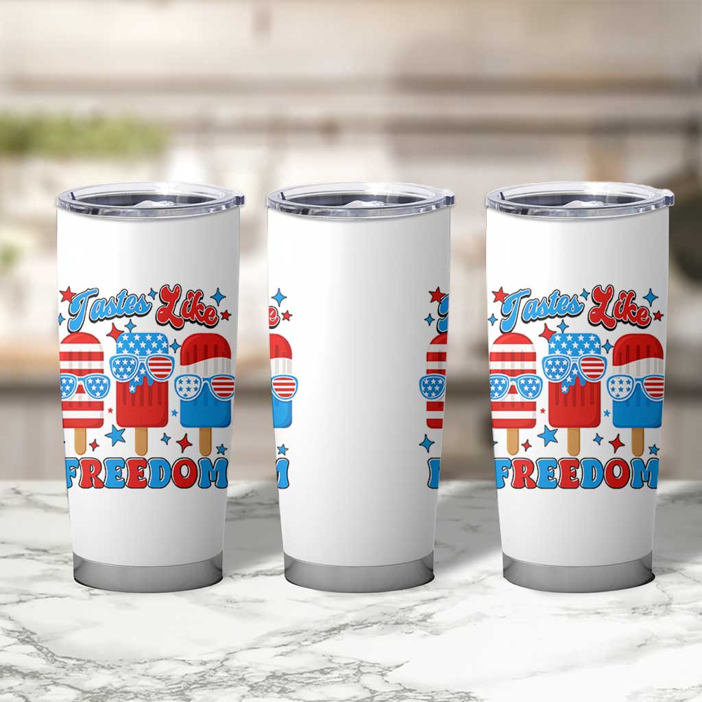 4th of July American Flag Popsicle Tumbler Cup Tastes Like Freedom Patriotic Funny - Wonder Print Shop