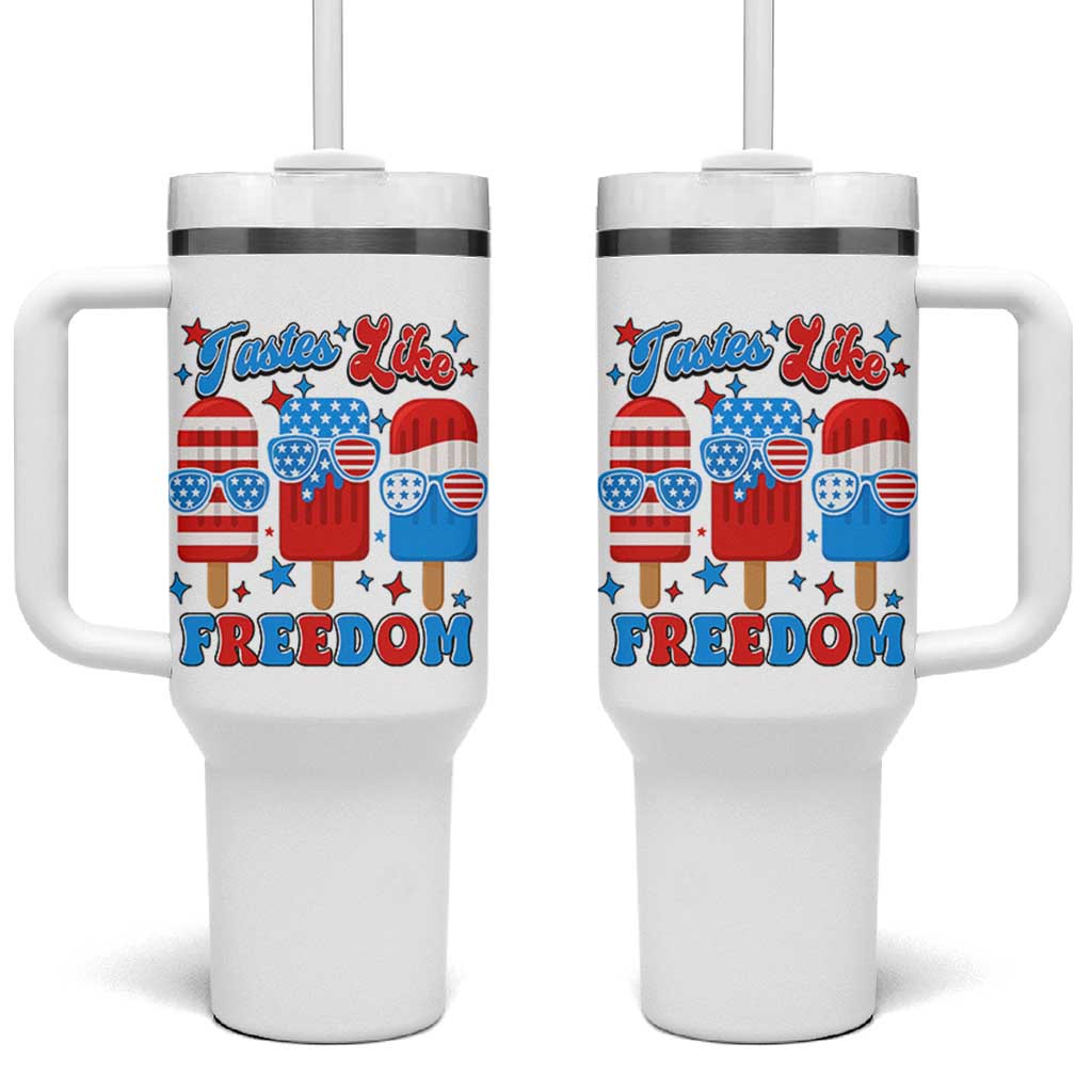 4th of July American Flag Popsicle Tumbler With Handle Tastes Like Freedom Patriotic Funny - Wonder Print Shop
