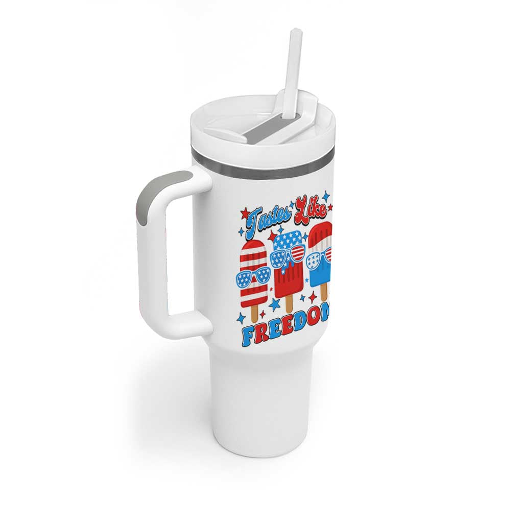 4th of July American Flag Popsicle Tumbler With Handle Tastes Like Freedom Patriotic Funny - Wonder Print Shop