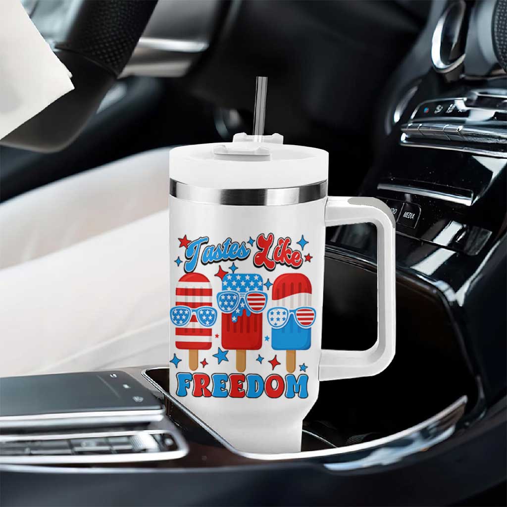 4th of July American Flag Popsicle Tumbler With Handle Tastes Like Freedom Patriotic Funny - Wonder Print Shop