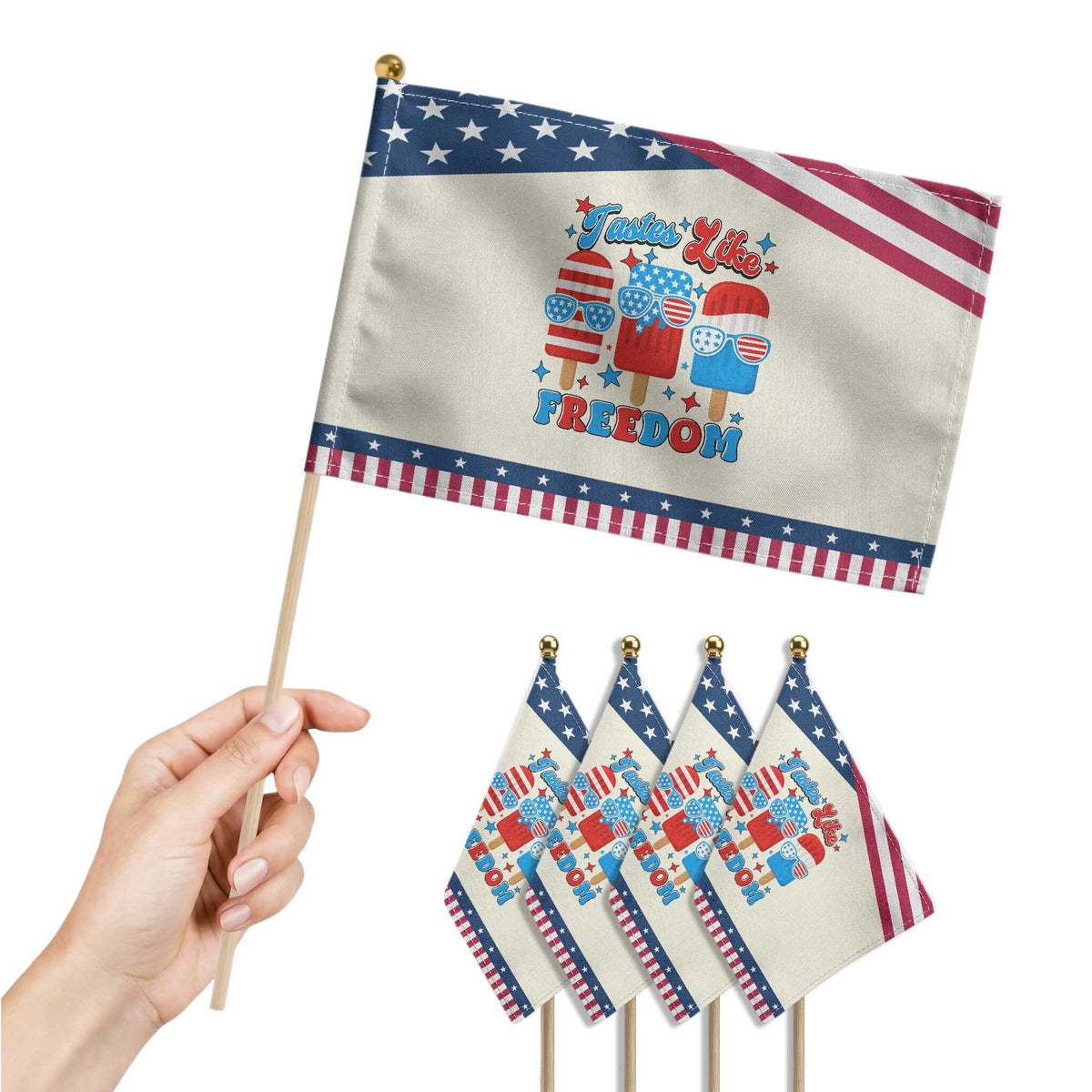 4th of July American Flag Popsicle Patriotic Handheld Flag Tastes Like Freedom Funny