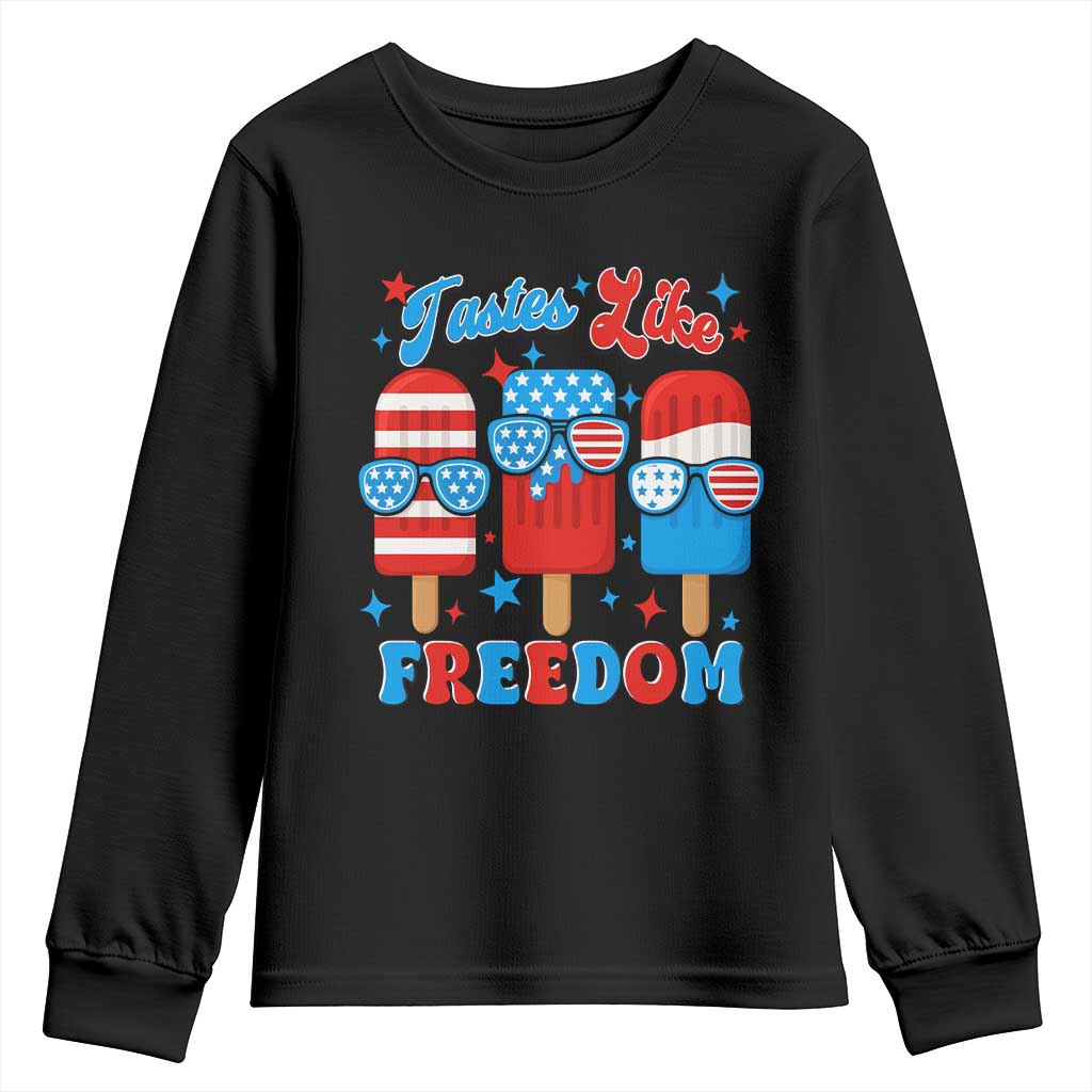 4th of July American Flag Popsicle Youth Sweatshirt Tastes Like Freedom Patriotic Funny - Wonder Print Shop