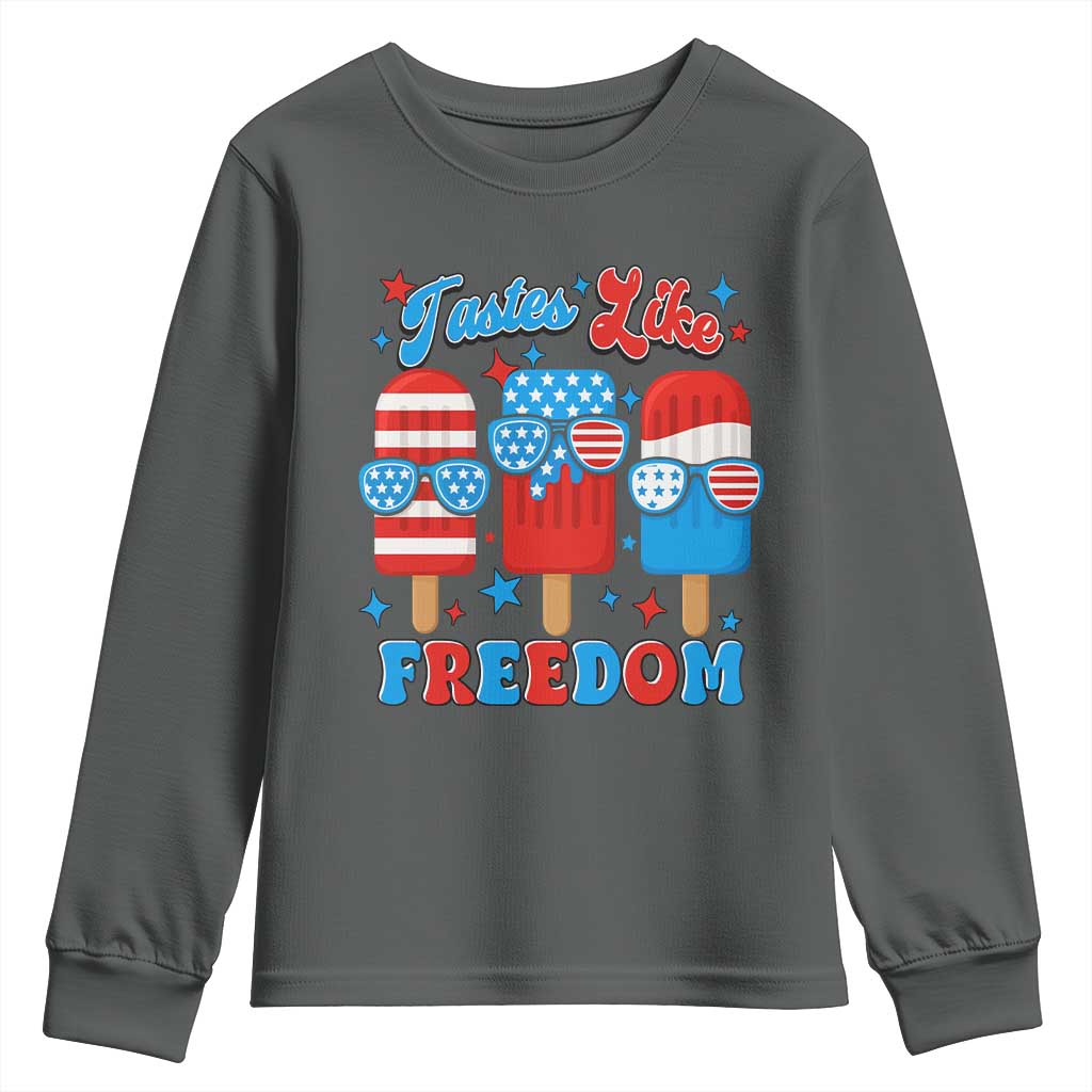 4th of July American Flag Popsicle Youth Sweatshirt Tastes Like Freedom Patriotic Funny - Wonder Print Shop
