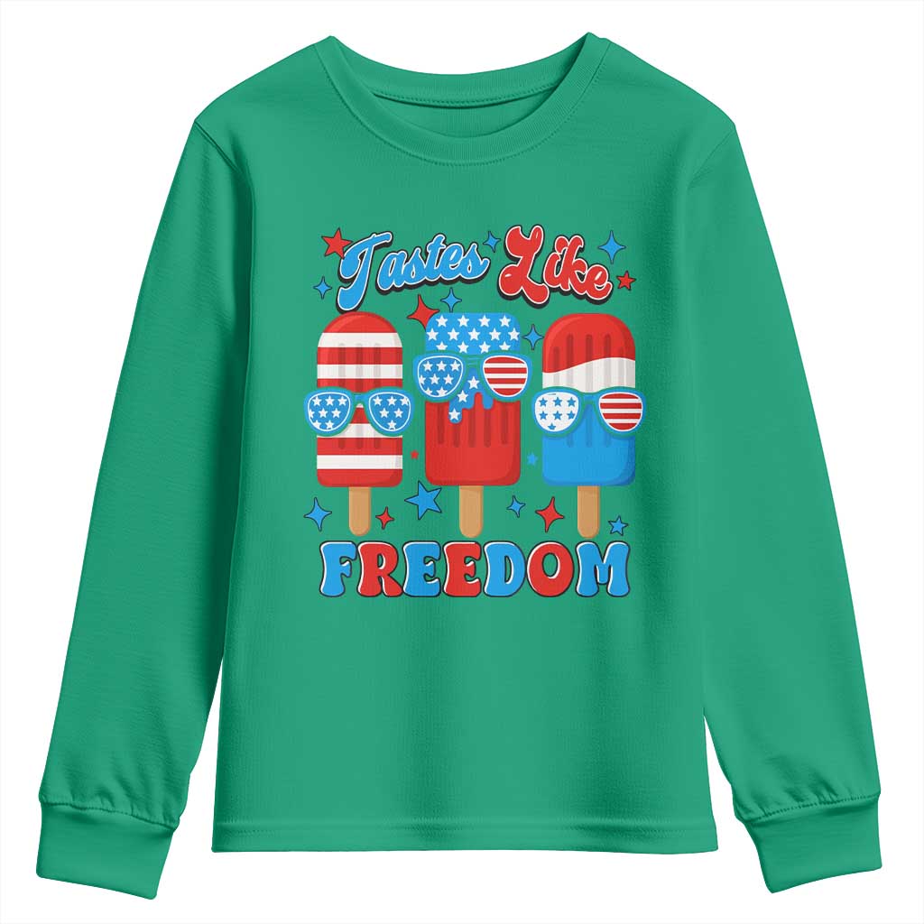 4th of July American Flag Popsicle Youth Sweatshirt Tastes Like Freedom Patriotic Funny - Wonder Print Shop