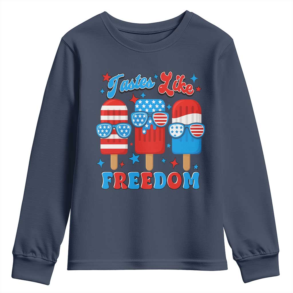 4th of July American Flag Popsicle Youth Sweatshirt Tastes Like Freedom Patriotic Funny - Wonder Print Shop