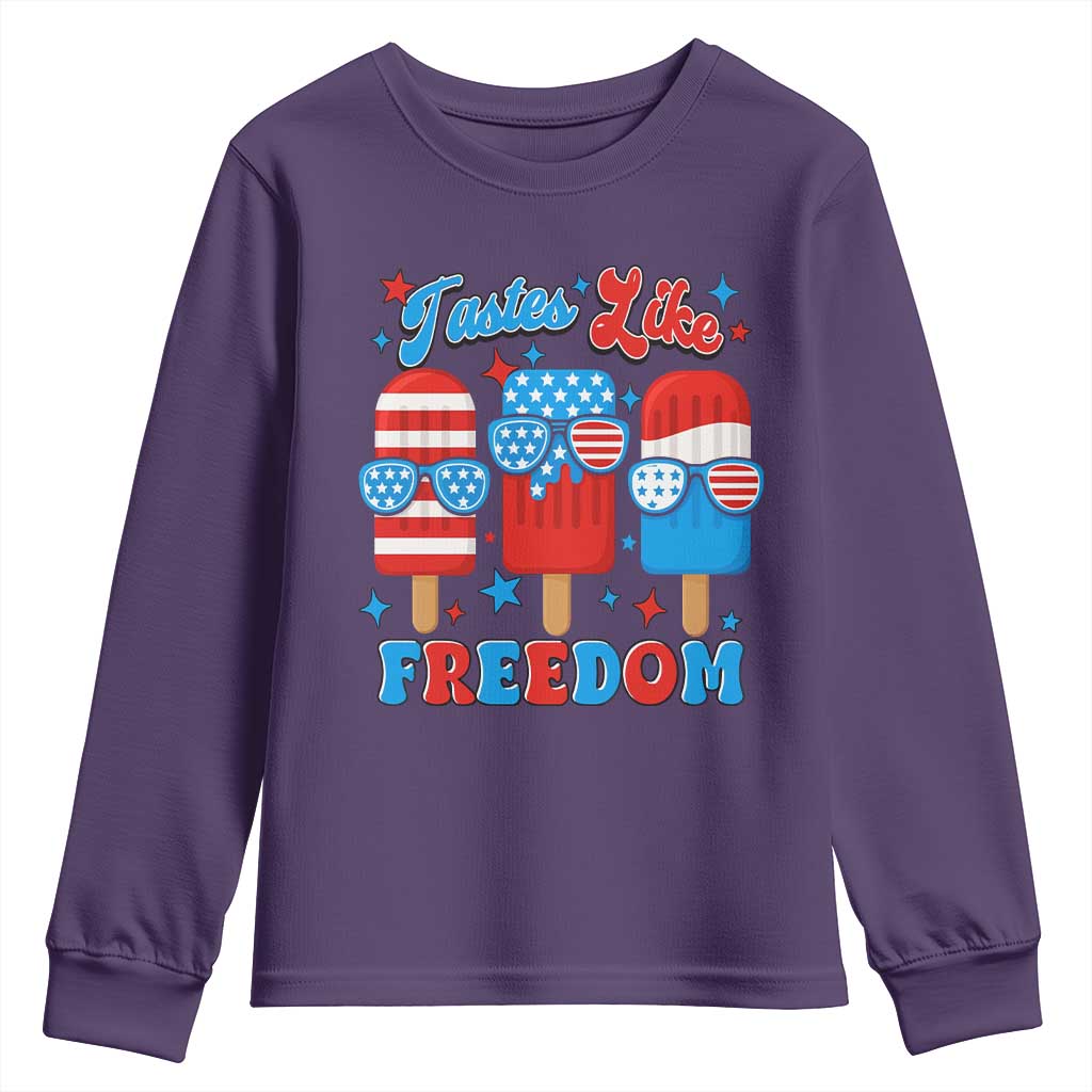 4th of July American Flag Popsicle Youth Sweatshirt Tastes Like Freedom Patriotic Funny - Wonder Print Shop