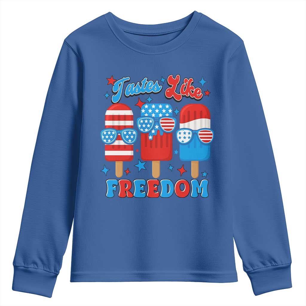 4th of July American Flag Popsicle Youth Sweatshirt Tastes Like Freedom Patriotic Funny - Wonder Print Shop
