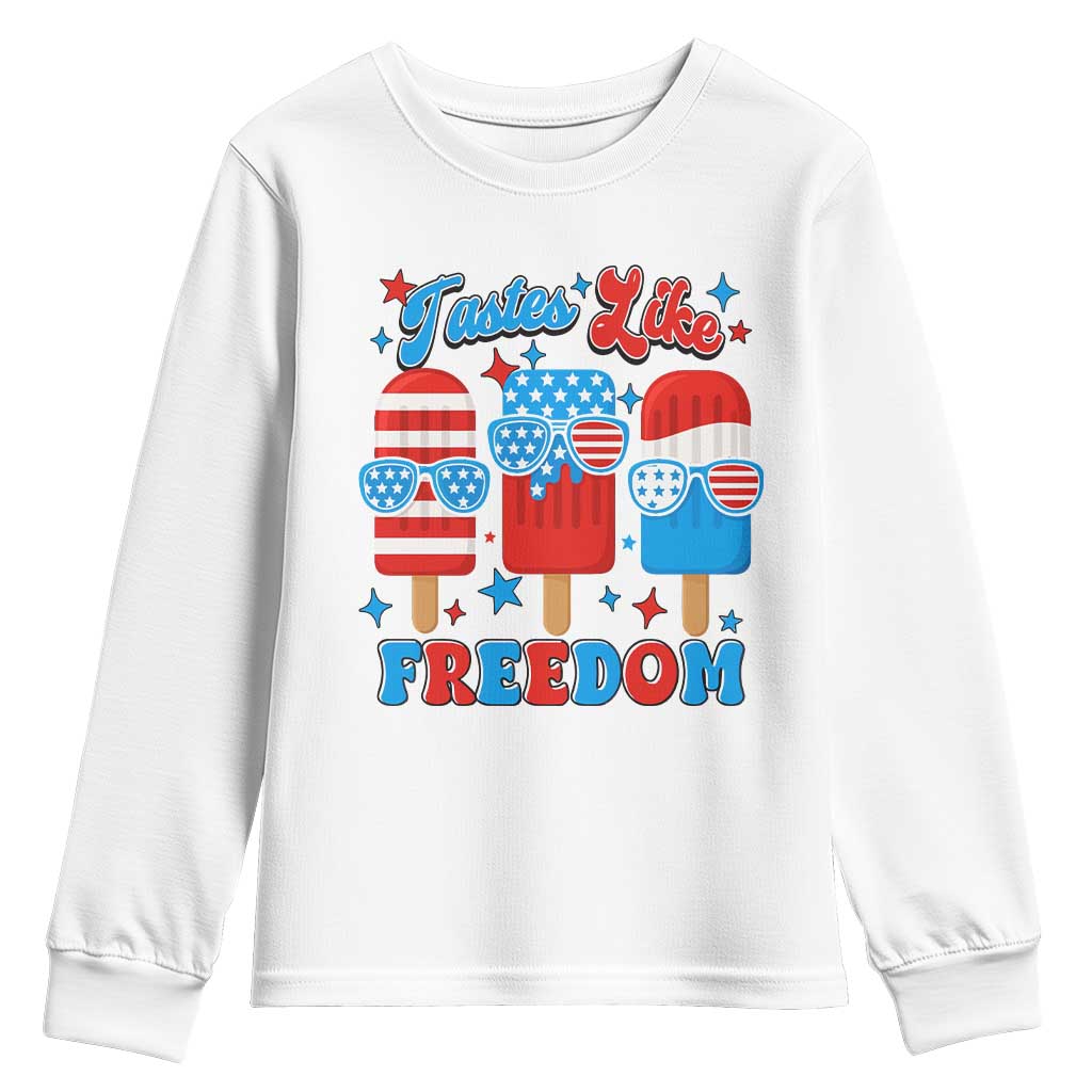 4th of July American Flag Popsicle Youth Sweatshirt Tastes Like Freedom Patriotic Funny - Wonder Print Shop