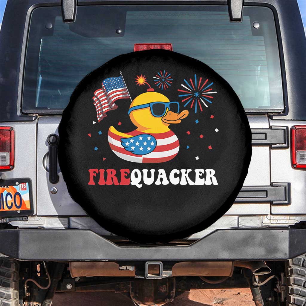 Funny July 4th Spare Tire Cover Patriotic Duck Firequacker American Flag - Wonder Print Shop
