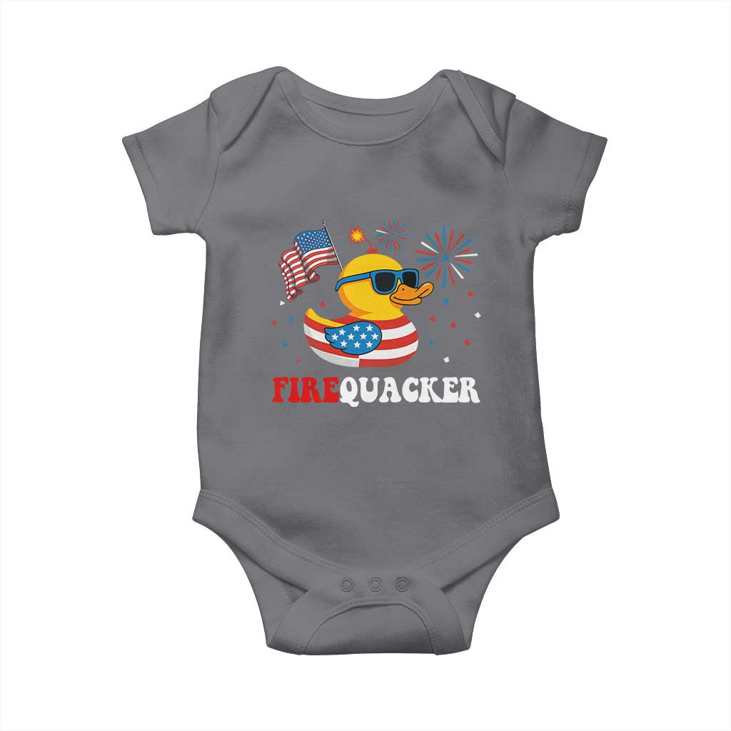 Funny July 4th Baby Onesie Patriotic Duck Firequacker American Flag - Wonder Print Shop
