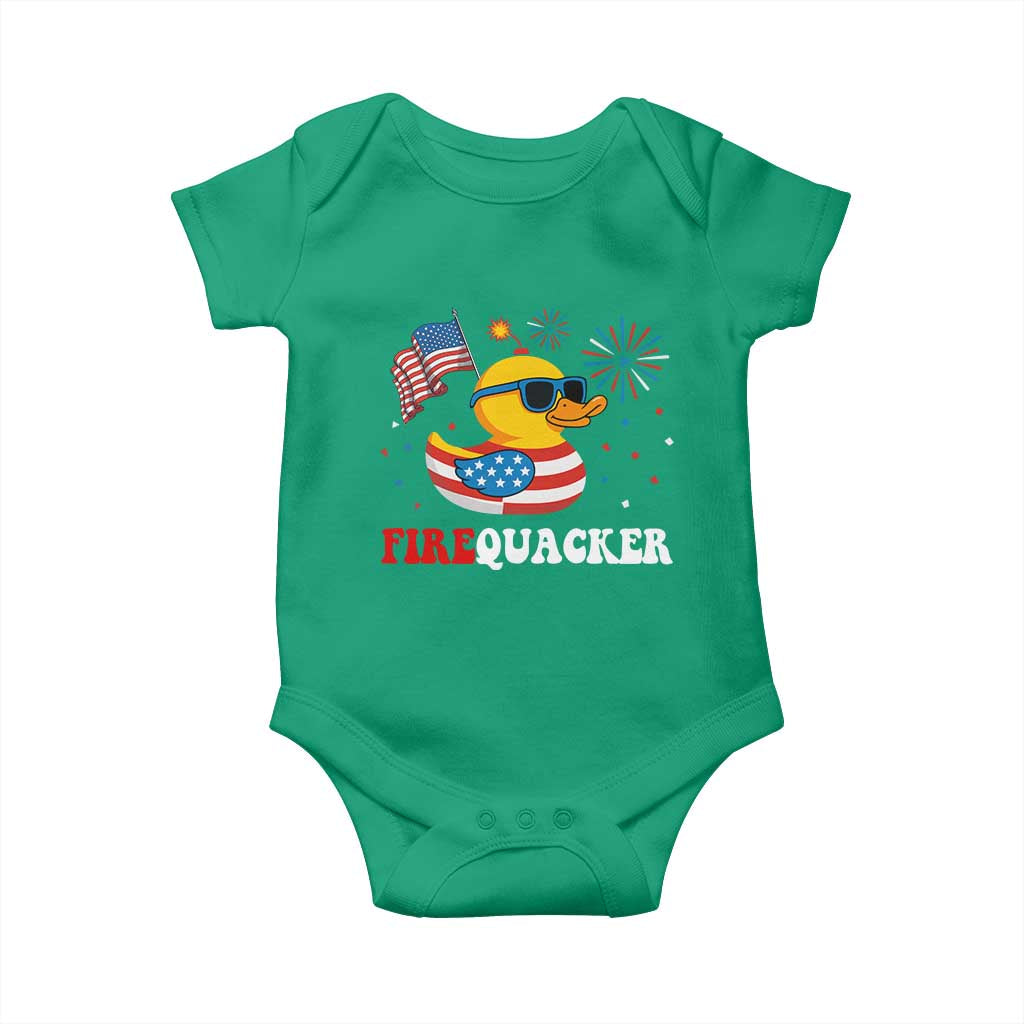 Funny July 4th Baby Onesie Patriotic Duck Firequacker American Flag - Wonder Print Shop