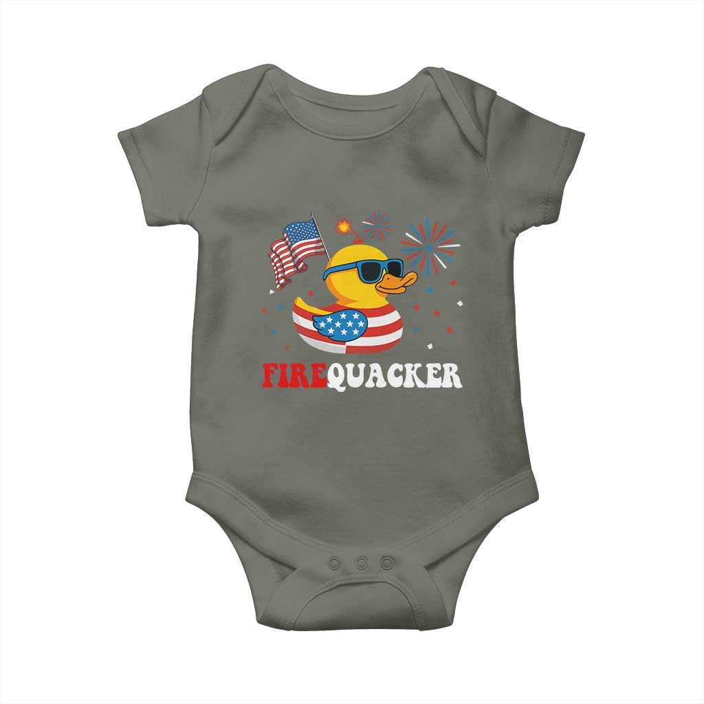 Funny July 4th Baby Onesie Patriotic Duck Firequacker American Flag - Wonder Print Shop