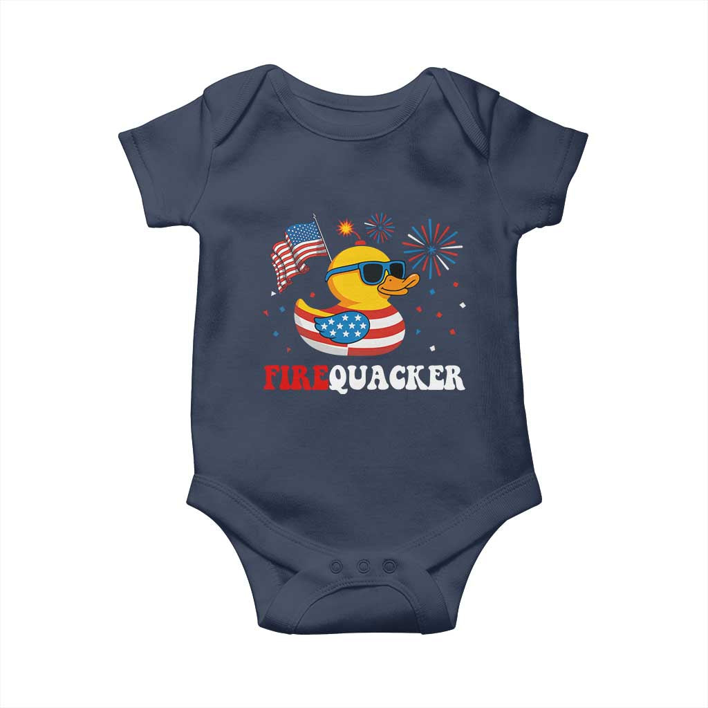 Funny July 4th Baby Onesie Patriotic Duck Firequacker American Flag - Wonder Print Shop