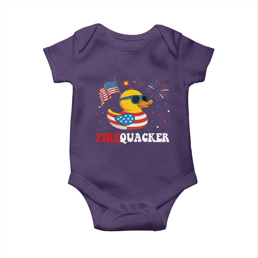 Funny July 4th Baby Onesie Patriotic Duck Firequacker American Flag - Wonder Print Shop