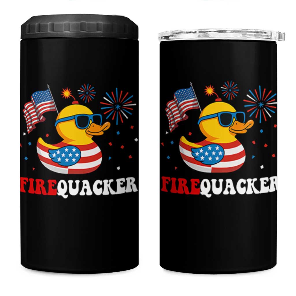 Funny July 4th 4 in 1 Can Cooler Tumbler Patriotic Duck Firequacker American Flag - Wonder Print Shop