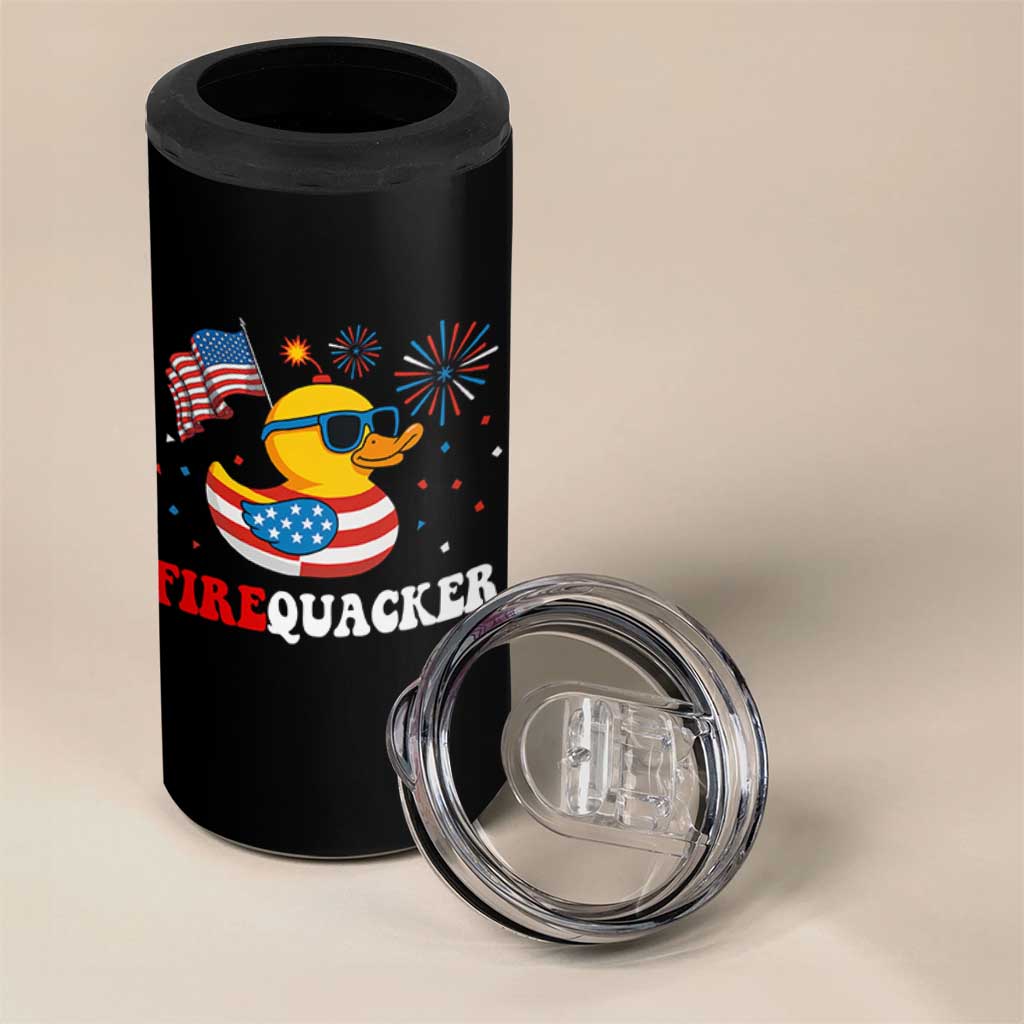 Funny July 4th 4 in 1 Can Cooler Tumbler Patriotic Duck Firequacker American Flag - Wonder Print Shop