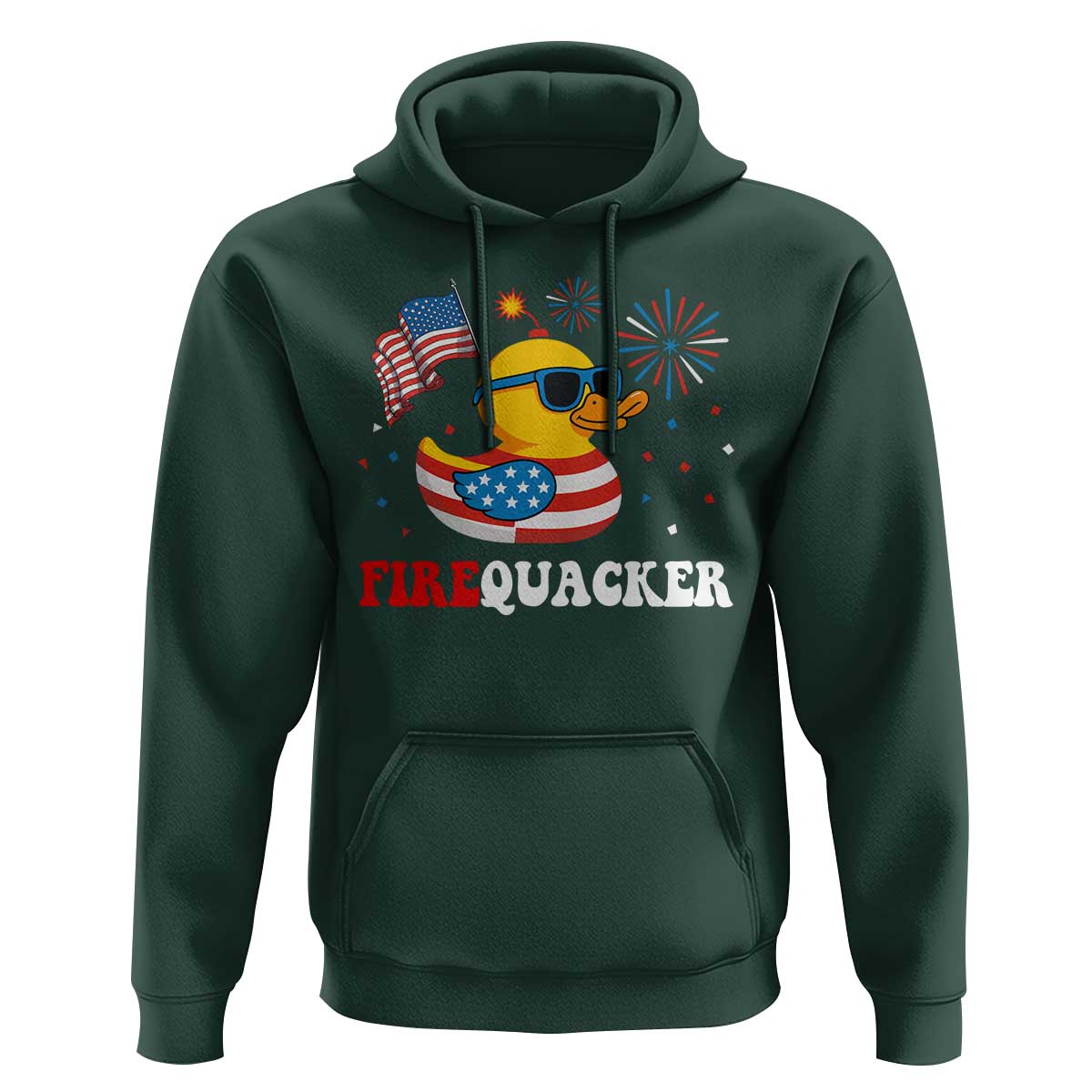 Funny July 4th Hoodie Patriotic Duck Firequacker American Flag - Wonder Print Shop