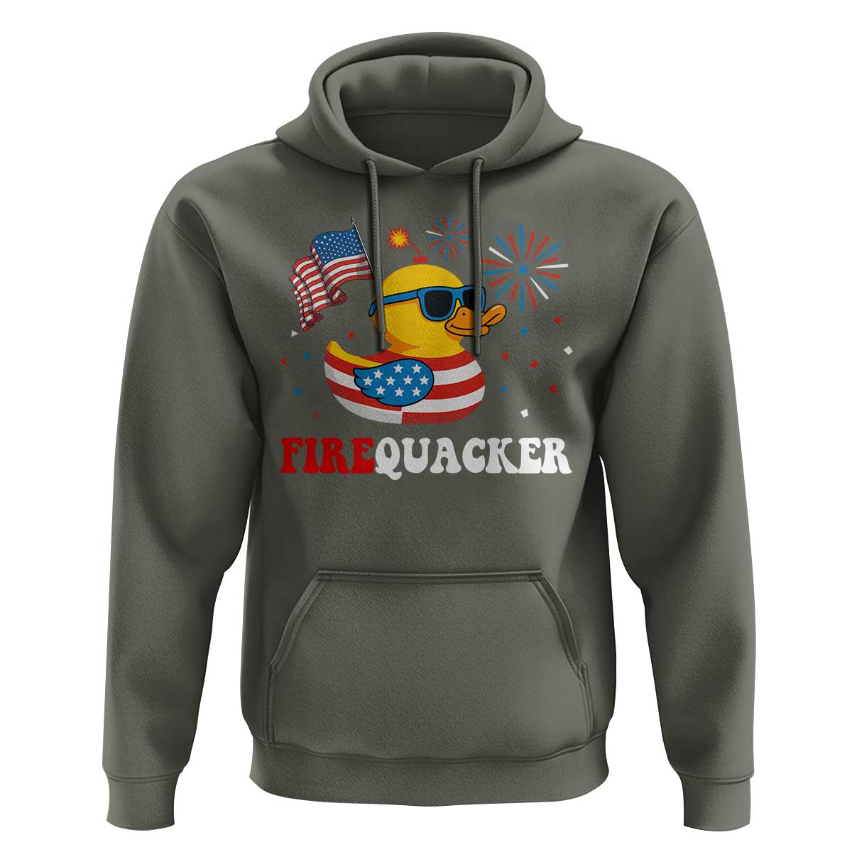 Funny July 4th Hoodie Patriotic Duck Firequacker American Flag - Wonder Print Shop
