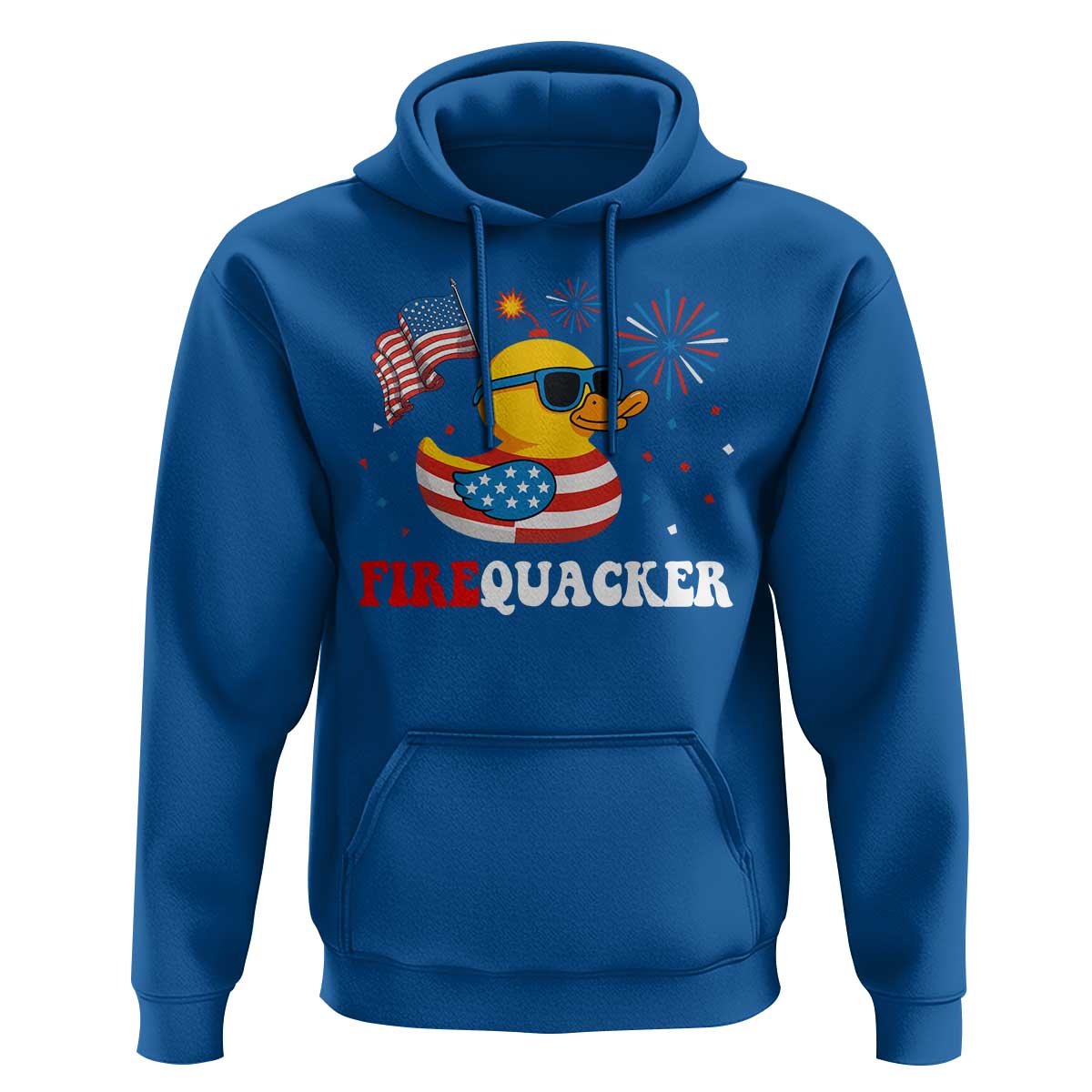 Funny July 4th Hoodie Patriotic Duck Firequacker American Flag - Wonder Print Shop