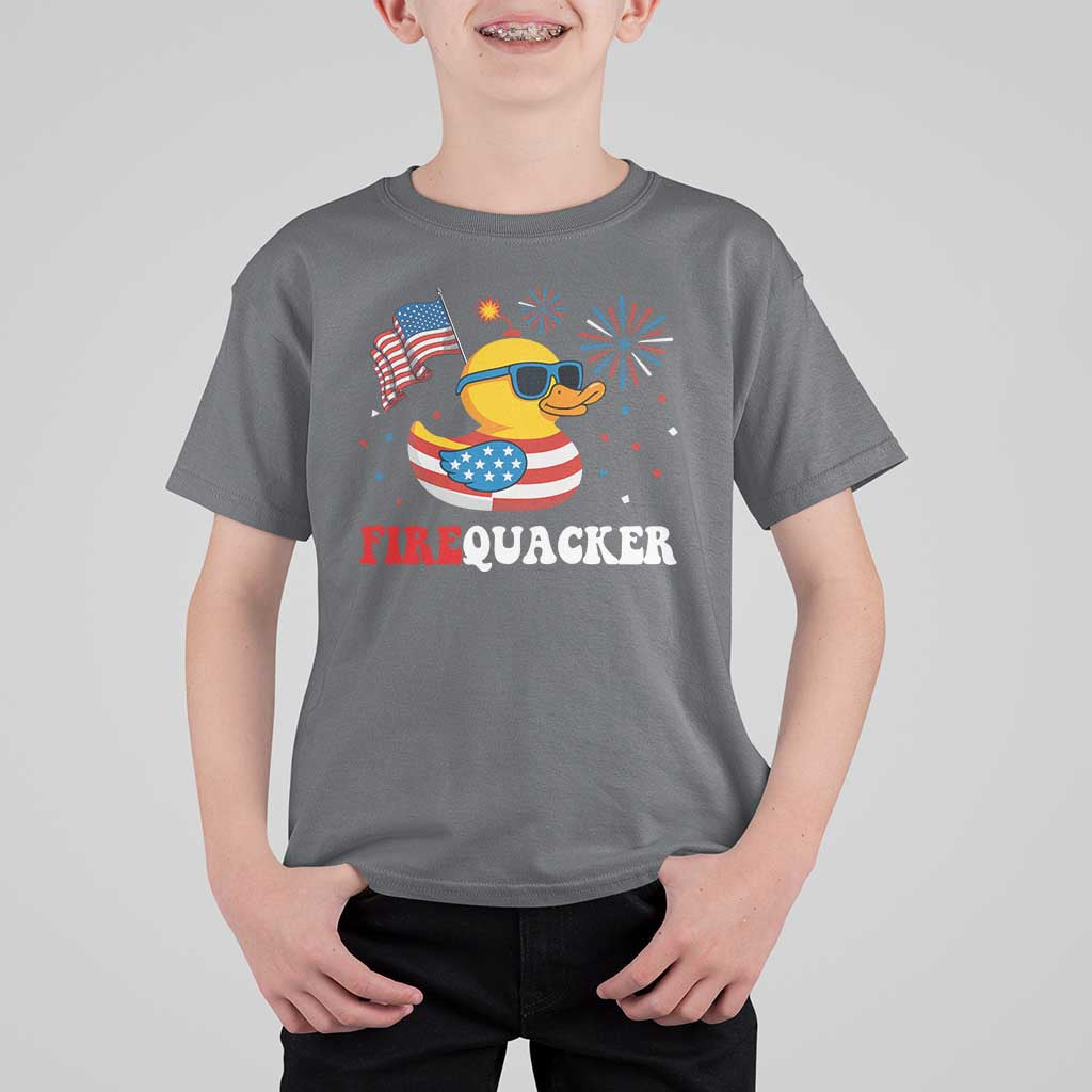 Funny July 4th T Shirt For Kid Patriotic Duck Firequacker American Flag - Wonder Print Shop