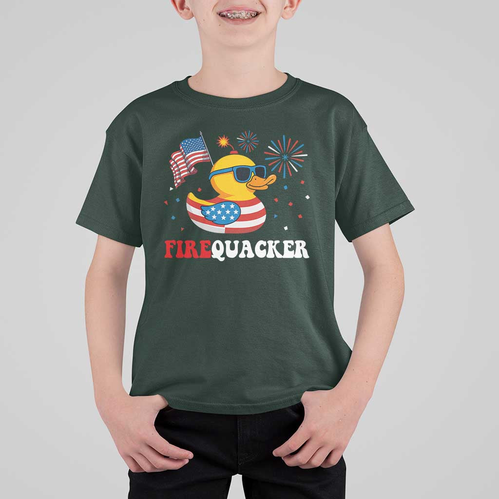 Funny July 4th T Shirt For Kid Patriotic Duck Firequacker American Flag - Wonder Print Shop