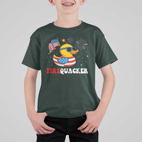 Funny July 4th T Shirt For Kid Patriotic Duck Firequacker American Flag - Wonder Print Shop