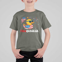 Funny July 4th T Shirt For Kid Patriotic Duck Firequacker American Flag - Wonder Print Shop