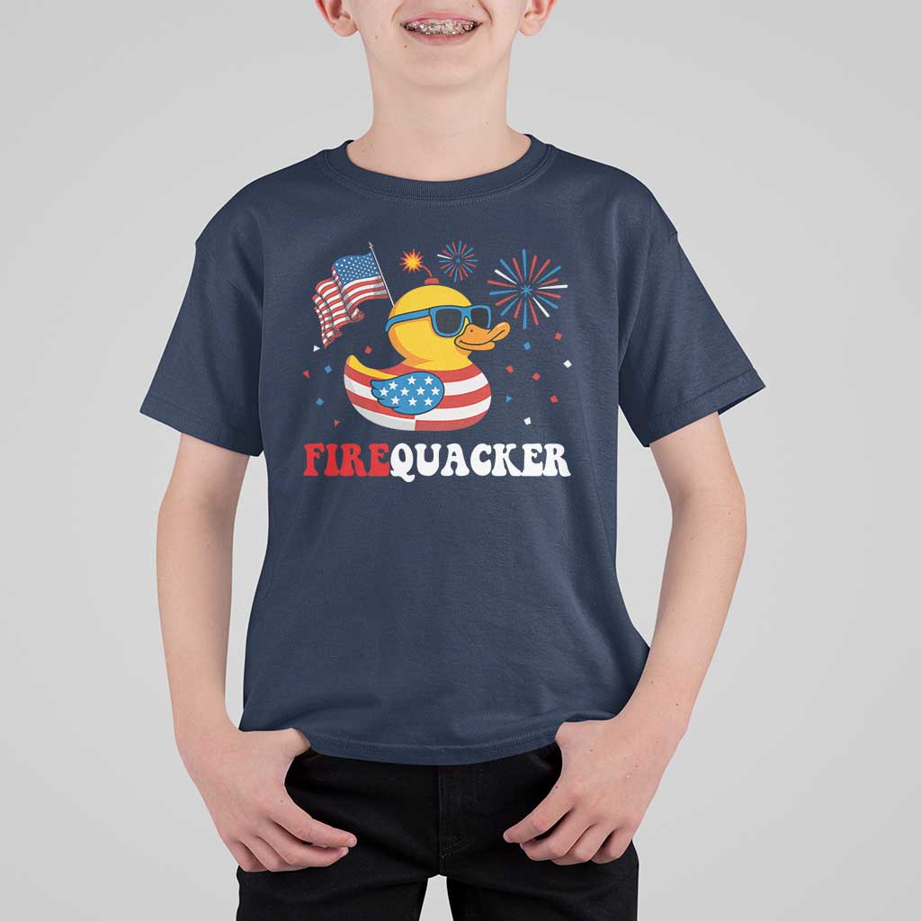 Funny July 4th T Shirt For Kid Patriotic Duck Firequacker American Flag - Wonder Print Shop