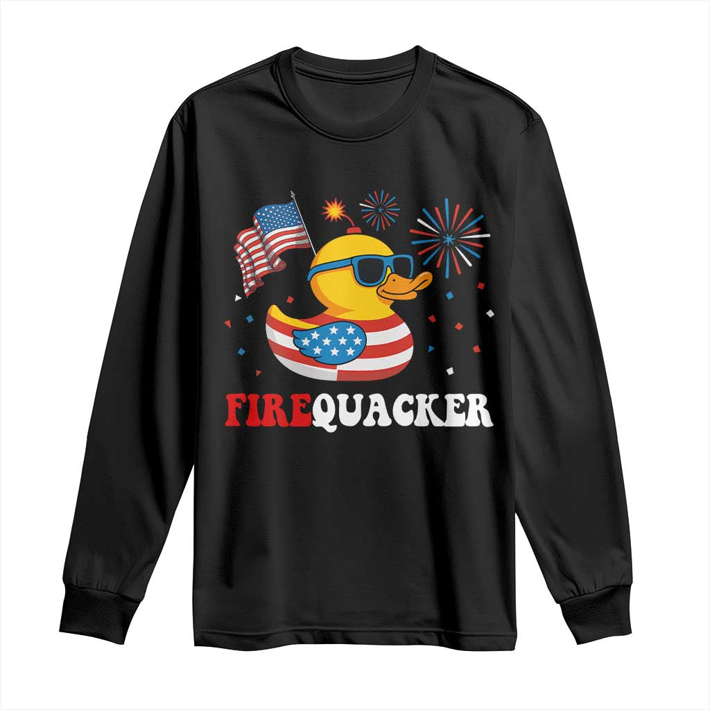 Funny July 4th Long Sleeve Shirt Patriotic Duck Firequacker American Flag - Wonder Print Shop