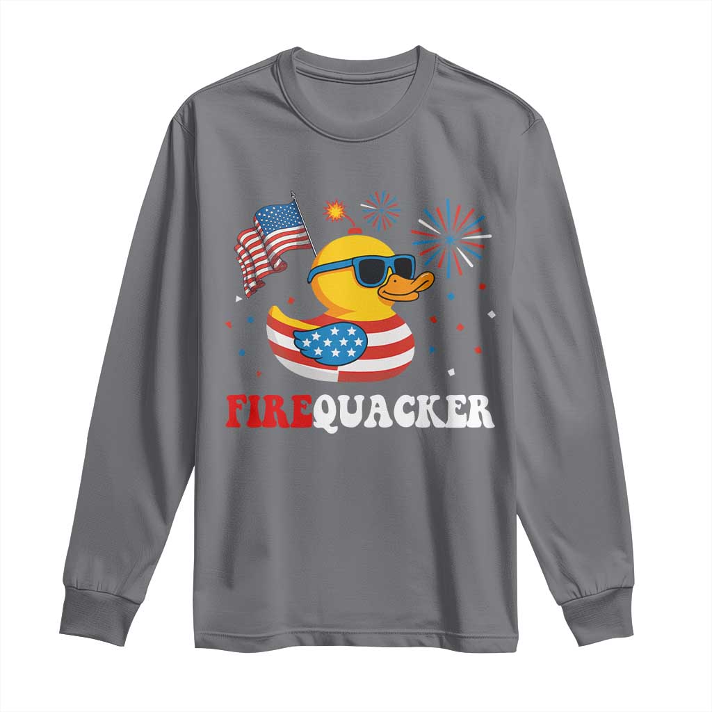 Funny July 4th Long Sleeve Shirt Patriotic Duck Firequacker American Flag - Wonder Print Shop