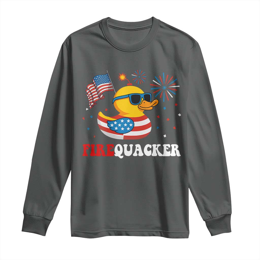 Funny July 4th Long Sleeve Shirt Patriotic Duck Firequacker American Flag - Wonder Print Shop