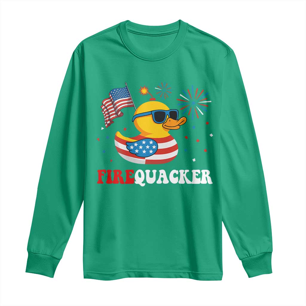 Funny July 4th Long Sleeve Shirt Patriotic Duck Firequacker American Flag - Wonder Print Shop